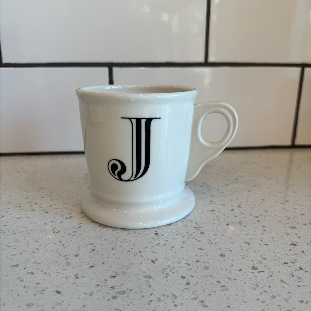 Anthropologie Ceramic Monogram “J” Shaving-Style Mug